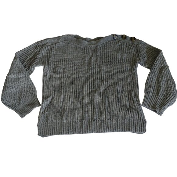 Time and Tru Grey Sweater Women Size M 8-10 Boat Neck Long Sleeve Button Accent - Picture 1 of 11